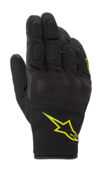 Guantes Alpinestars S-Max Drystar, guantes deportivos de moto, negros con logotipo amarillo fluorescente, diseño de puño corto con protección de nudillos rígida cubierta y paneles de malla elástica, construcción impermeable y transpirable para conducción en carretera