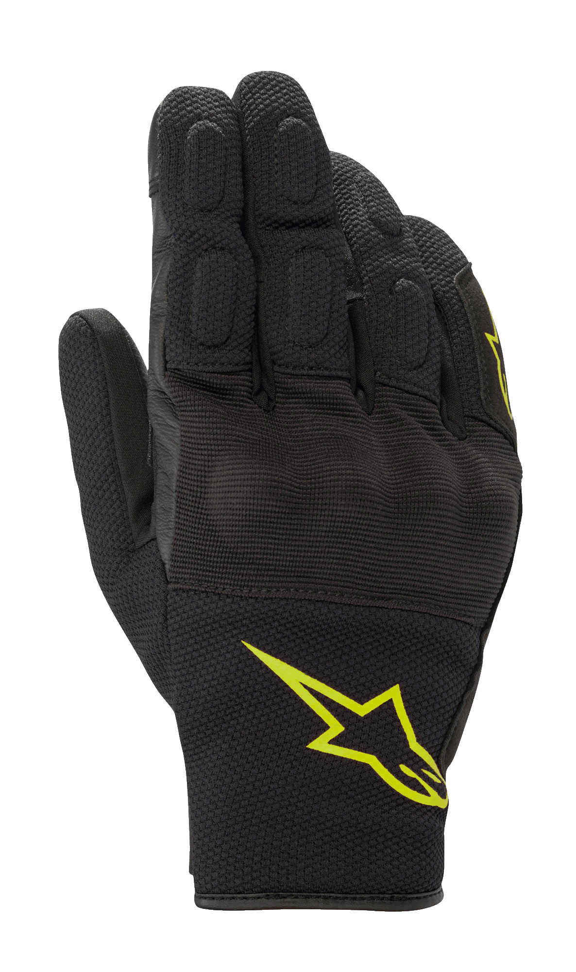 Guantes Alpinestars S-Max Drystar, guantes deportivos de moto, negros con logotipo amarillo fluorescente, diseño de puño corto con protección de nudillos rígida cubierta y paneles de malla elástica, construcción impermeable y transpirable para conducción en carretera