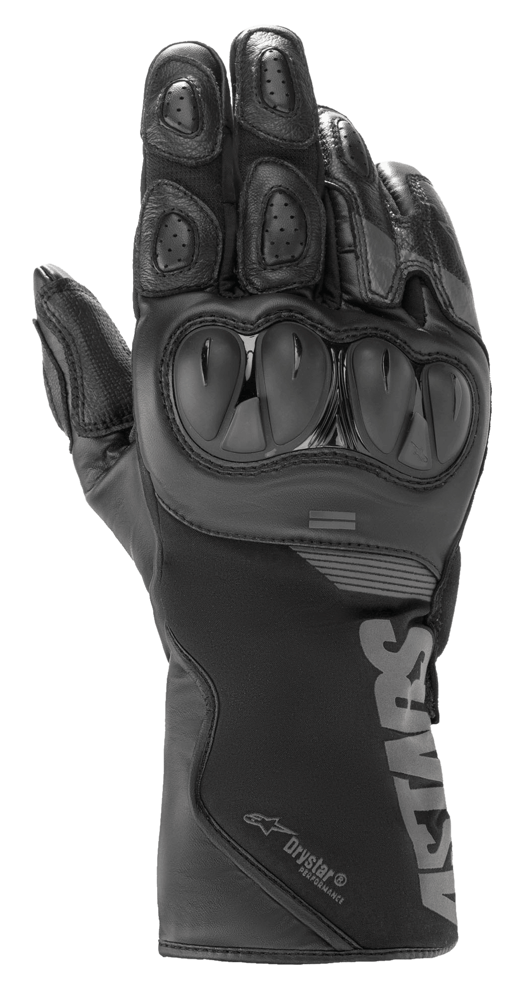 Guantes Alpinestars SP-365 Drystar®, guantes de moto, negro antracita, construcción de cuero impermeable y softshell, con protección rígida de nudillos SP, almohadillas ventiladas en los dedos y puño largo con marca Astars