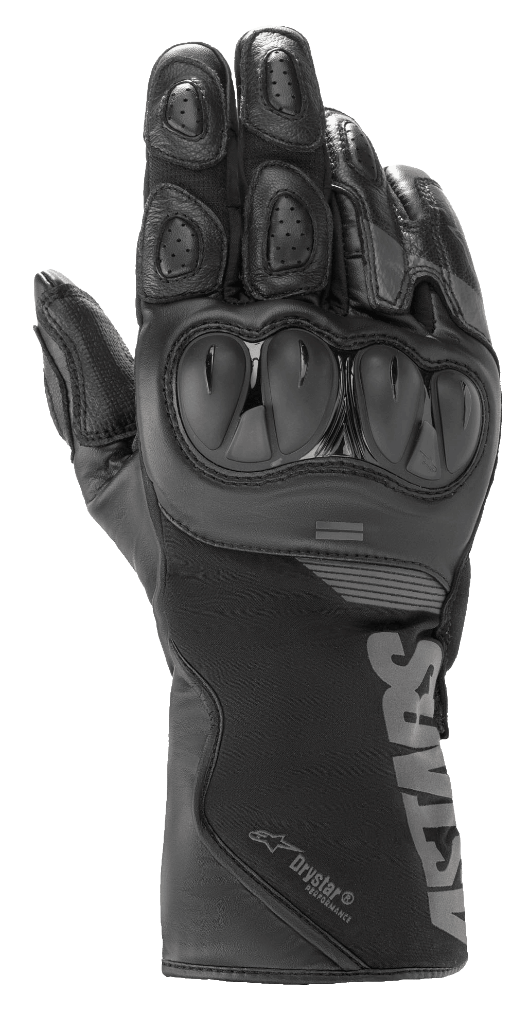 Guantes Alpinestars SP-365 Drystar®, guantes de moto, negro antracita, construcción de cuero impermeable y softshell, con protección rígida de nudillos SP, almohadillas ventiladas en los dedos y puño largo con marca Astars