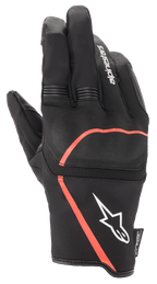 Guantes Alpinestars Syncro V2 Drystar®, guantes de moto urbanos, negros con detalles en rojo flúor, con protección flexible de nudillos, logotipo blanco de Alpinestars en el puño y paneles elásticos de acordeón en los dedos, diseño impermeable y transpirable.