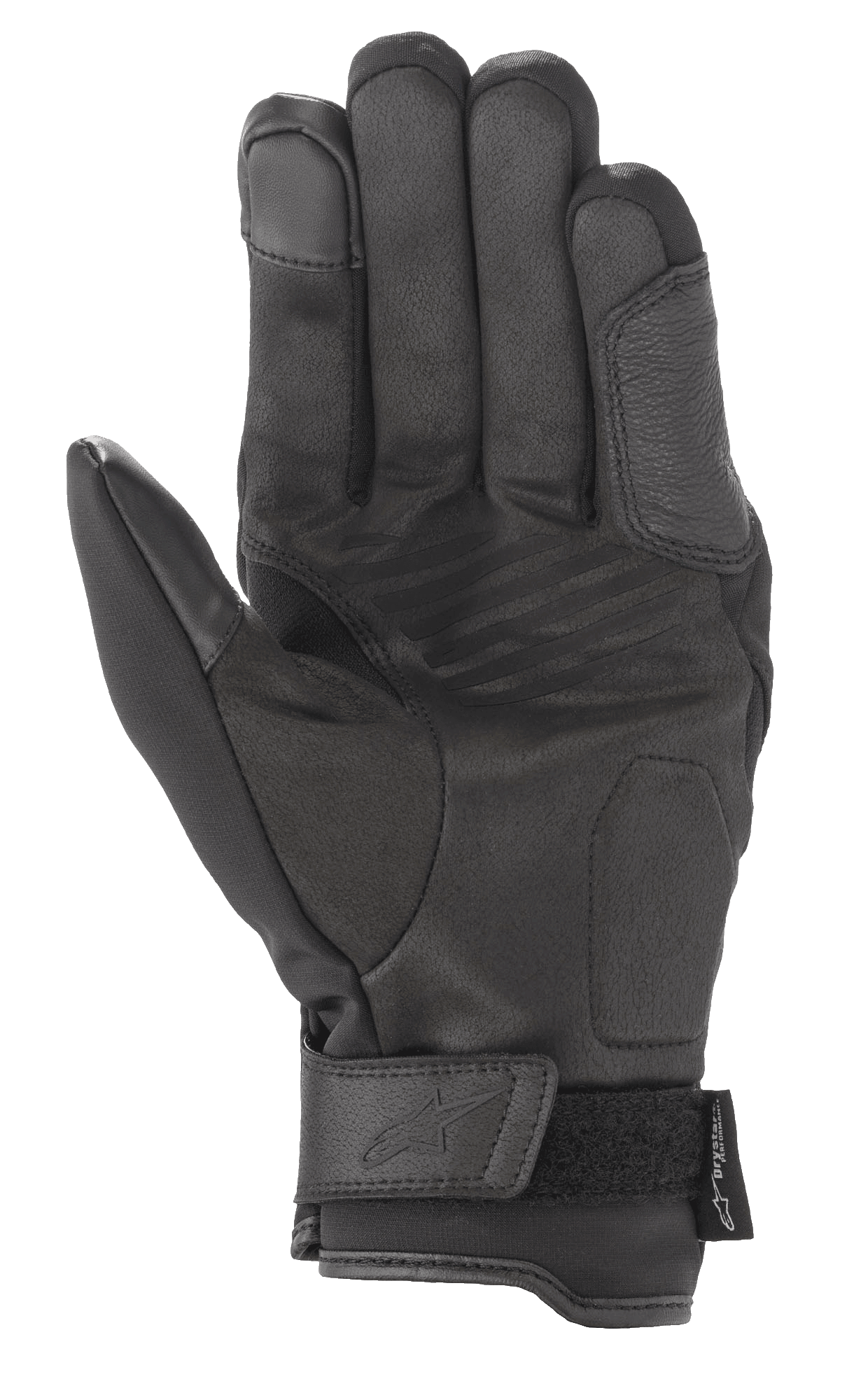Guantes Alpinestars Syncro V2 Drystar®, negro, guantes urbanos para moto, vista de la palma con construcción de gamuza sintética reforzada, zonas acolchadas para protección y cierre de muñeca ajustable con logotipo grabado