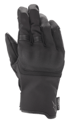 Guantes Alpinestars Syncro V2 Drystar®, guantes de moto negros con protección de nudillos integrada y detalles acanalados en los dedos, confección en gamuza sintética y textil, equipamiento urbano impermeable con logotipo Alpinestars y etiqueta Drystar
