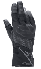 Guantes Alpinestars Stella Andes V3 Drystar para mujer, color Negro Antracita, vista del dorso con protección de nudillos integrada, paneles ripstop reflectantes, logotipo de Alpinestars y marca Drystar Performance en el puño, equipamiento de motociclismo adventure touring