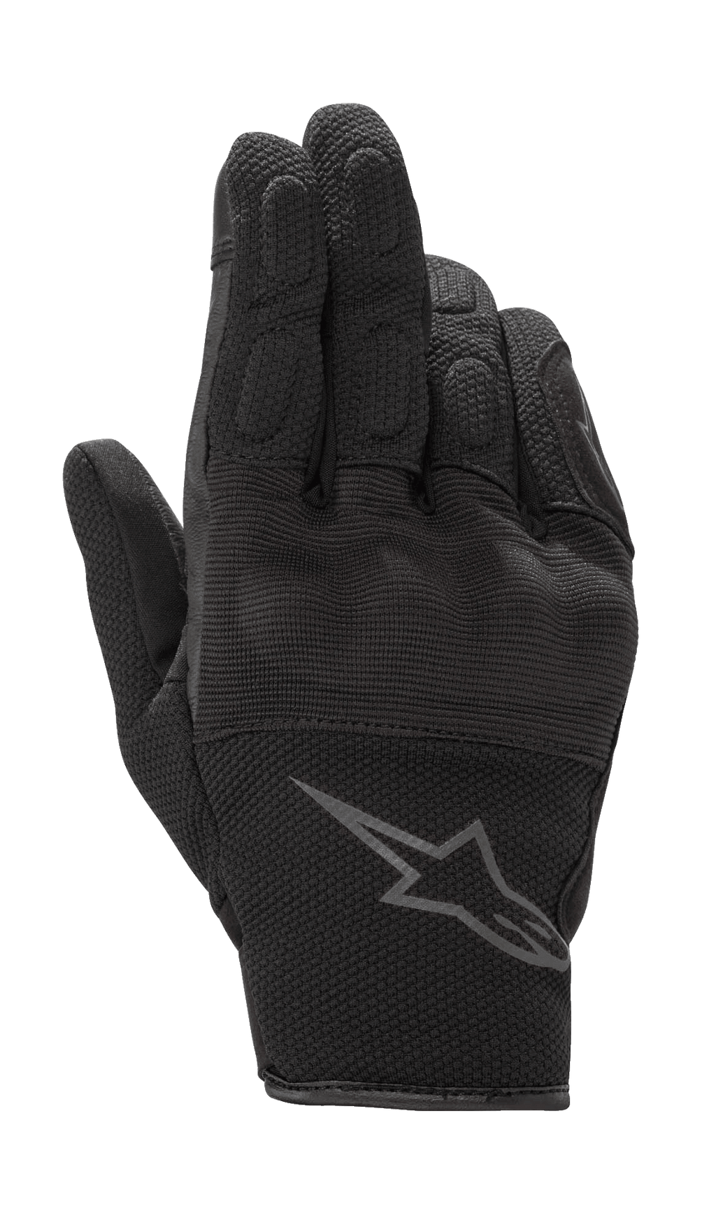Alpinestars S-Max para mujer, guantes de moto, negro antracita, diseño de puño corto con confección en cuero y malla elástica, con protección rígida en los nudillos y logotipo de Alpinestars gris en la muñeca, equipo de protección impermeable para conducción en carretera