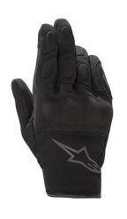 Alpinestars S-Max para mujer, guantes de moto, negro antracita, diseño de puño corto con confección en cuero y malla elástica, con protección rígida en los nudillos y logotipo de Alpinestars gris en la muñeca, equipo de protección impermeable para conducción en carretera