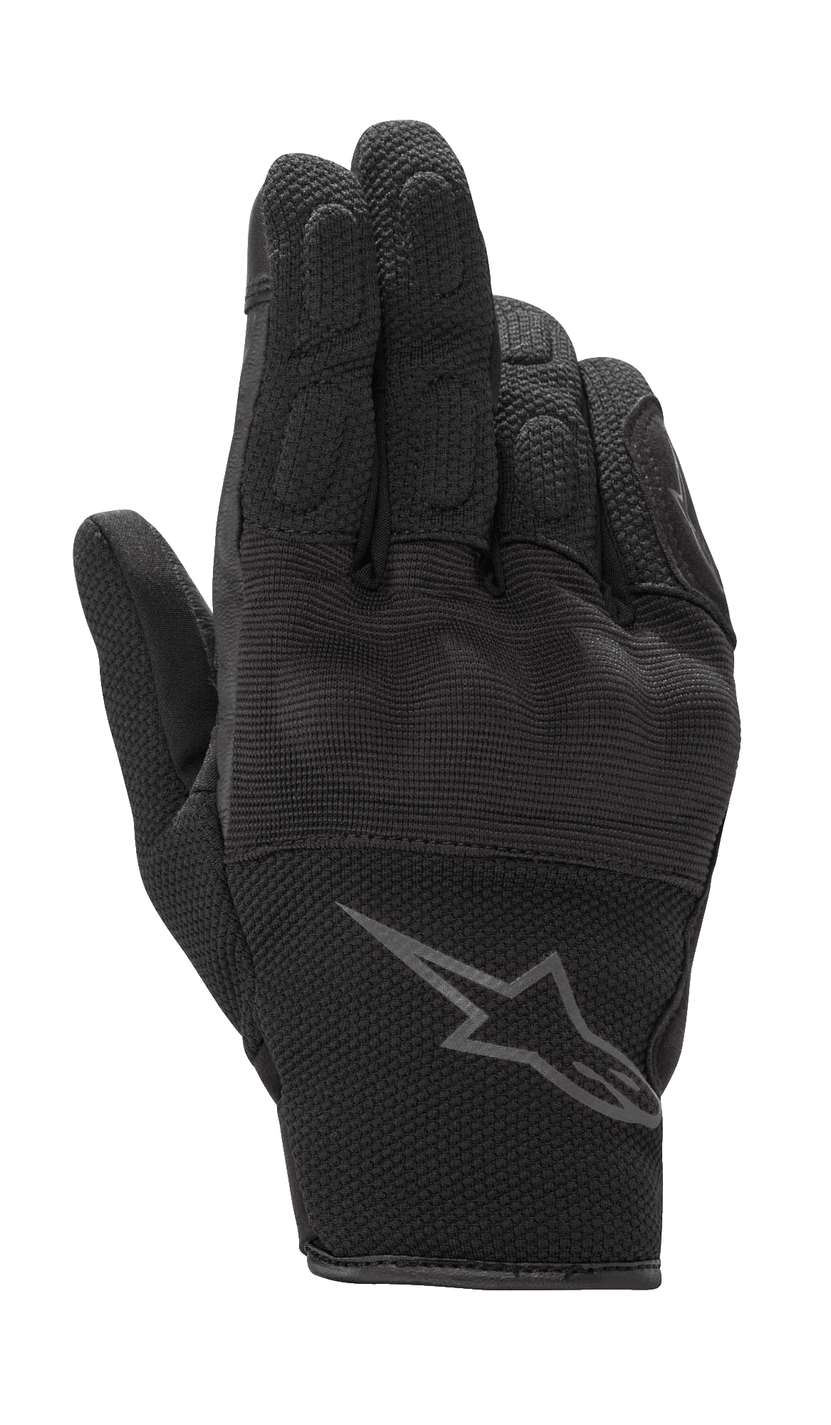 Alpinestars S-Max para mujer, guantes de moto, negro antracita, diseño de puño corto con confección en cuero y malla elástica, con protección rígida en los nudillos y logotipo de Alpinestars gris en la muñeca, equipo de protección impermeable para conducción en carretera
