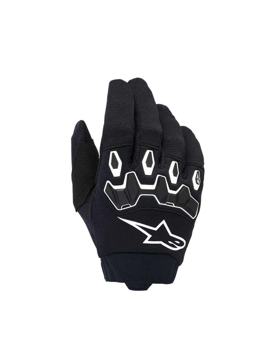 Alpinestars Youth & Kids Full Bore V2, guantes de motocross para jóvenes y niños, negro y blanco, con protección ergonómica de TPR en los nudillos con bordes blancos, gran logotipo blanco de Alpinestars, construcción textil transpirable para carreras todoterreno