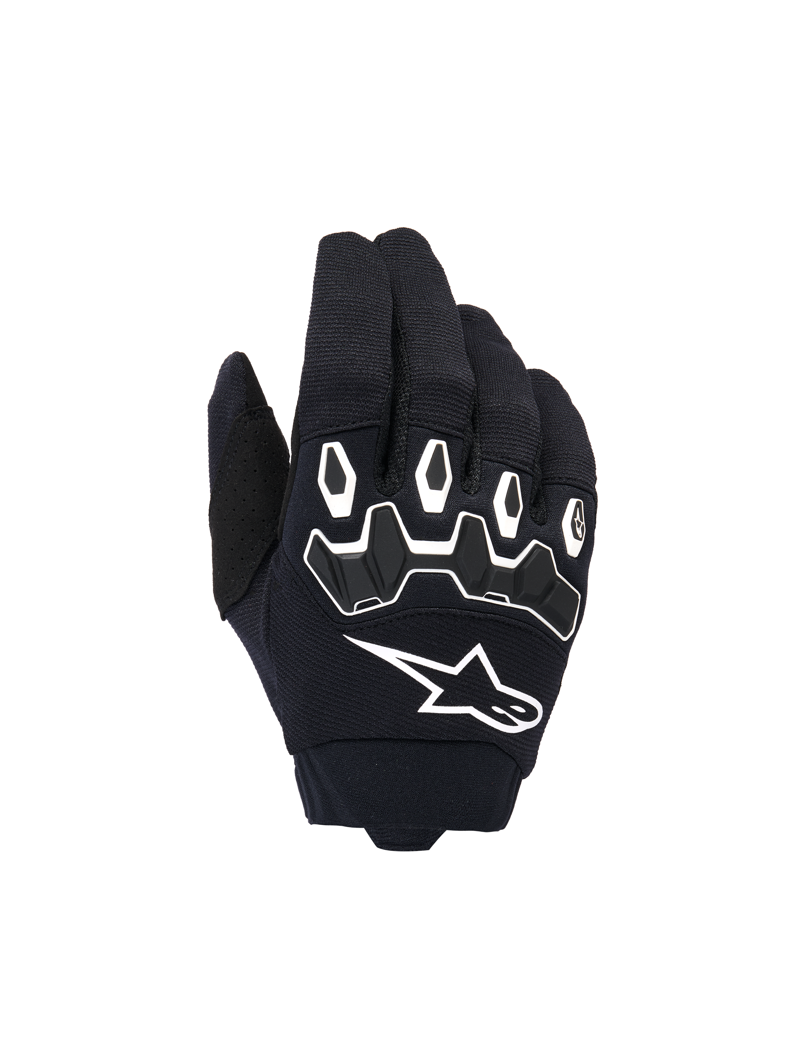 Alpinestars Youth & Kids Full Bore V2, guantes de motocross para jóvenes y niños, negro y blanco, con protección ergonómica de TPR en los nudillos con bordes blancos, gran logotipo blanco de Alpinestars, construcción textil transpirable para carreras todoterreno