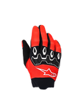 Alpinestars Youth & Kids Full Bore V2 Gloves, guantes de motocross para niños, rojo brillante y negro, vista superior con protectores de nudillos de TPR negros con detalles blancos y logo Astar blanco, diseño textil duradero para conducción todoterreno