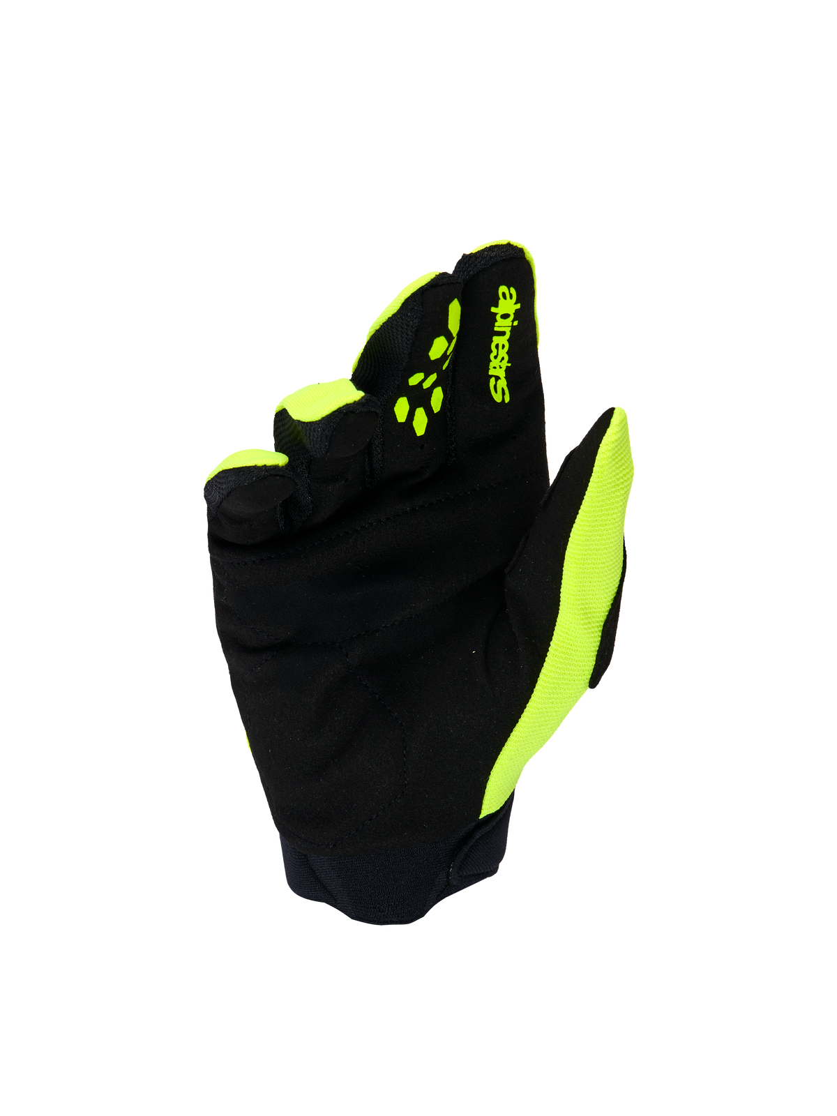 Alpinestars Youth & Kids Full Bore V2 Gloves, guantes de motocross, amarillo flúor y negro, vista de la palma que muestra ante sintético reforzado, agarres de silicona amarillos en los dedos para el control de las manetas, marca Alpinestars, protección duradera para off-road