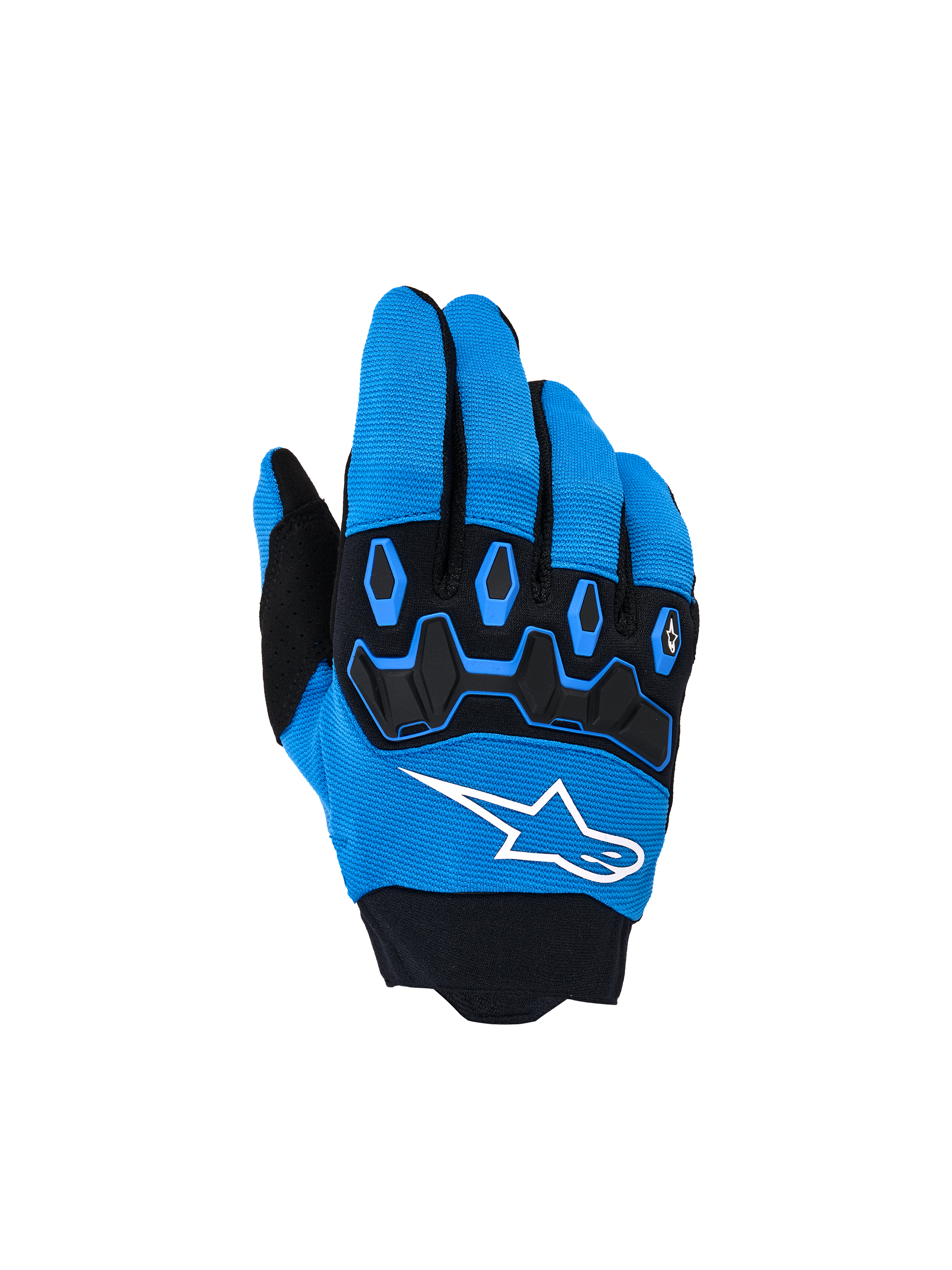 Alpinestars Youth & Kids Full Bore V2 Gloves, Motocross Gloves, Ucla Blue and Black, featuring black TPR knuckle protection, white Alpinestars star logo on the backhand, and breathable stretch fabric, sporty design for off-road riding.