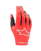 Alpinestars Youth 2024 Radar Gloves, guantes de motocross para jóvenes, color Rojo Mars y Plata, vista del dorso con el logo de la estrella blanca y la marca en el puño, tejido elástico ligero con detalles negros en los dedos, equipo duradero de carreras todoterreno para jóvenes