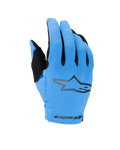 Guantes Radar Juveniles Alpinestars 2025, guantes de motocross y off-road, azul y negro, con el dorso azul claro texturizado, logotipo de estrella negro y marca Alpinestars en la muñeca, guantes de moto juveniles