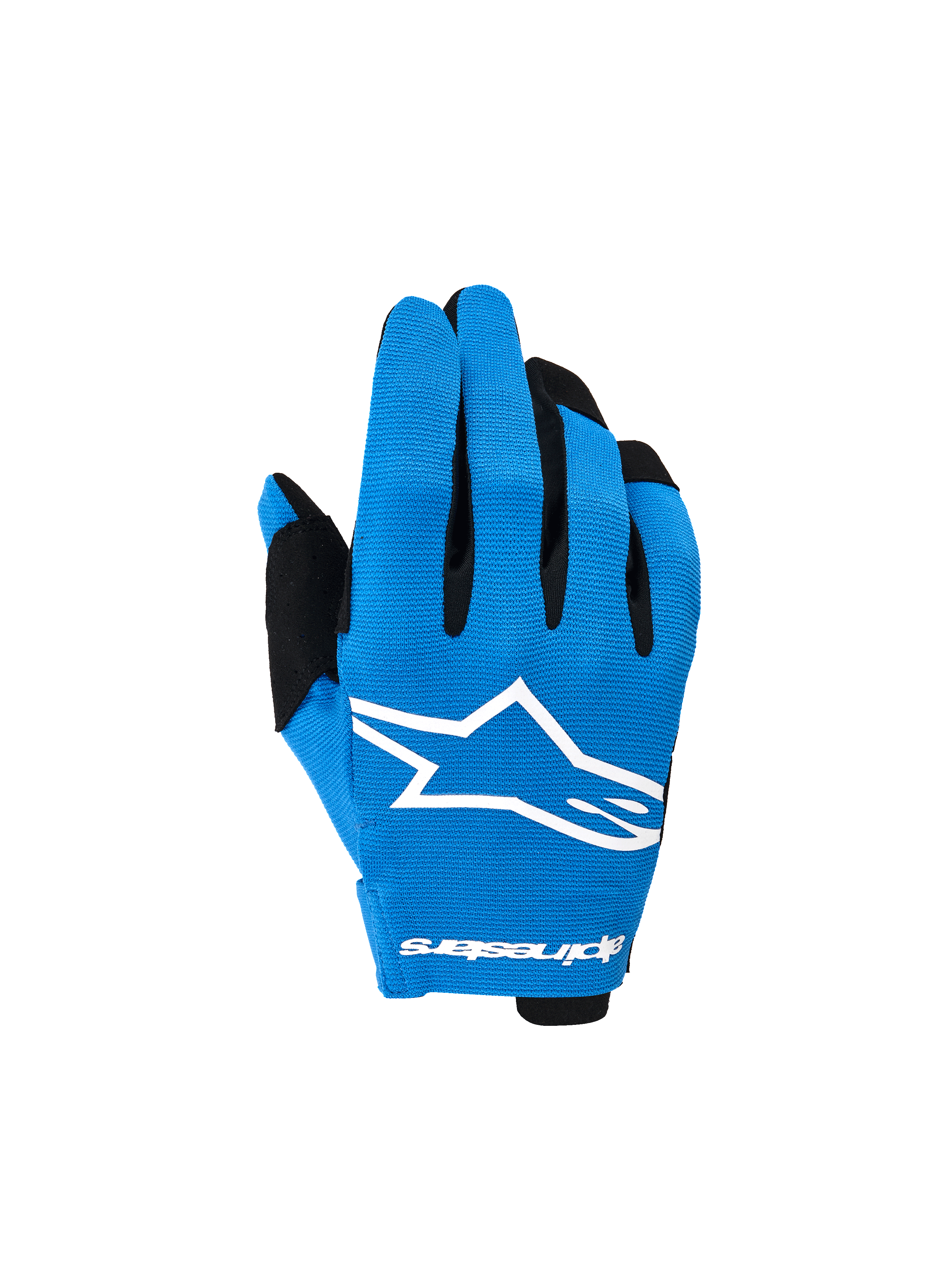 Alpinestars 2026 Youth Radar Gloves, guantes de motocross para jóvenes, color azul UCLA y negro, con un llamativo logo de estrella blanco en el dorso, detalles negros en los dedos y construcción elástica ligera para conducción todoterreno