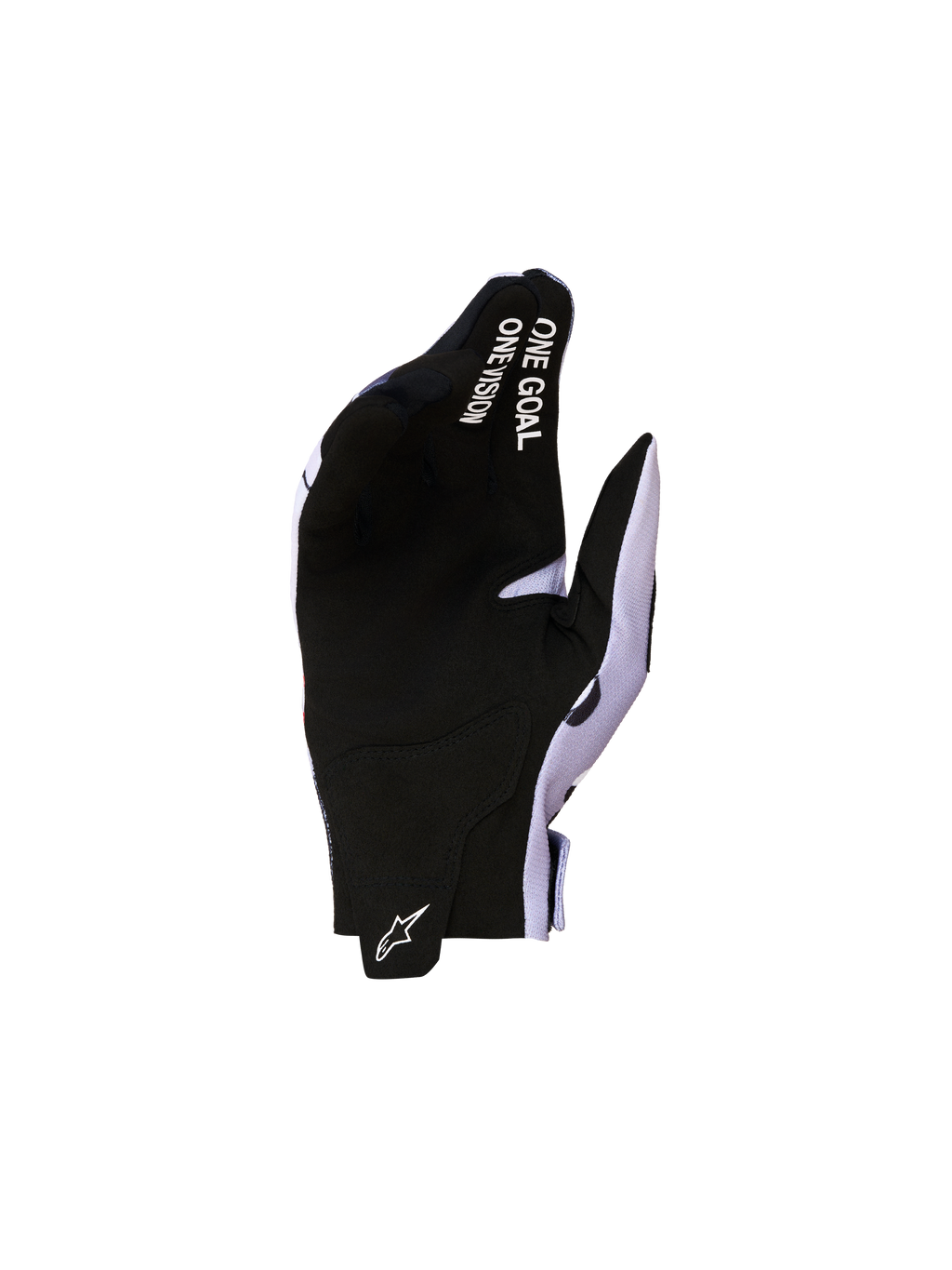Alpinestars Radar juvenil, guantes de motocross, negro y gris ceniza, palma de gamuza sintética con texto One Goal One Vision