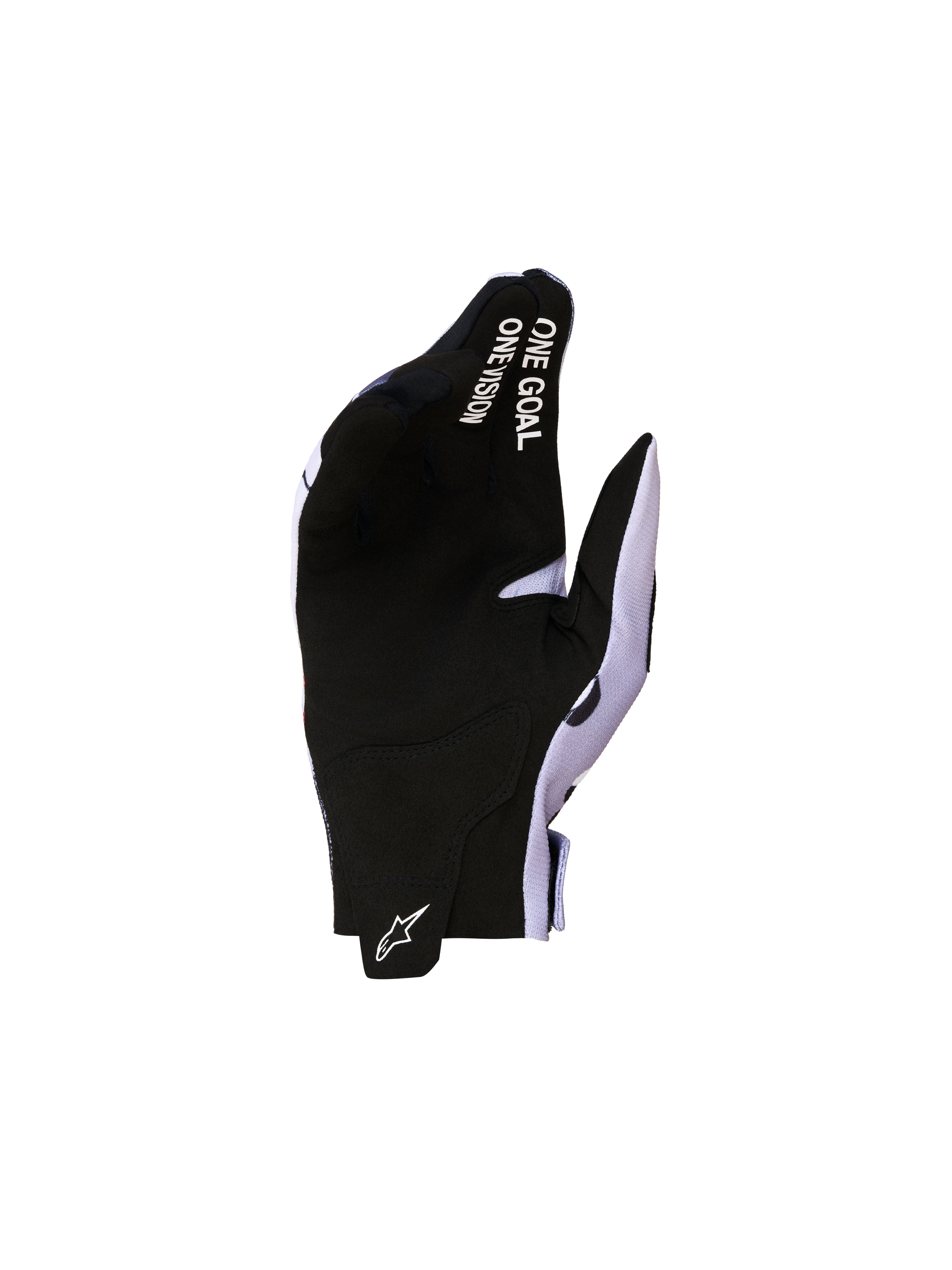 Alpinestars Radar juvenil, guantes de motocross, negro y gris ceniza, palma de gamuza sintética con texto One Goal One Vision