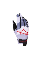 Alpinestars Radar Juvenil, guantes de motocross con camuflaje gris y rojo, dorso elástico y logotipo de estrella