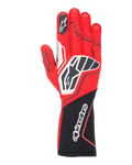 Guantes Alpinestars Tech-1 ZX V4, guantes profesionales de automovilismo, rojos y negros con detalles blancos, construcción de tejido alveolar, marca destacada y diseño ergonómico para alto rendimiento