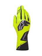 Alpinestars Tech-1 K Race V2 Gloves Graphic 1, guantes de karting, amarillo fluorescente, negro y blanco, con un gran logotipo de estrella en el dorso y un patrón geométrico en la muñeca, equipo profesional para deportes de motor
