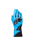 Alpinestars Youth Tech-1 K Race S V2 Graphic 1, guantes de karting para jóvenes, azul cian con detalles en negro y blanco, logotipos de estrella de Alpinestars en los nudillos y el dedo índice, patrón gráfico en zigzag, protección deportiva ligera para jóvenes pilotos