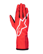 Alpinestars Tech-1 K Race V2 Pure Gloves, Karting Racing Gloves, Red with white and burgundy accents, featuring a prominent white star logo, black finger details, and ASTARS branding on the cuff, lightweight performance gear for drivers