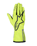 Alpinestars Youth Tech-1 K Race S V2 Pure Gloves, Karting Racing Gloves, Fluorescent Yellow and Gray, featuring a large A-star logo on the back of the hand, ASTARS branding on the cuff, and mesh finger gussets.