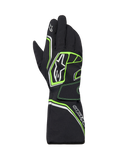 Alpinestars Tempest V3 Waterproof Gloves, guantes de karting impermeables, negros con detalles en verde flúor y plateado, diseño de puño largo tipo guantelete, con el logotipo de Alpinestars, construcción textil duradera para carreras en climas húmedos