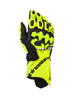 Alpinestars GP Plus R V3, guantes de cuero para carreras de moto, amarillo flúor y negro, con protectores de nudillos rígidos, zonas de ventilación perforadas y cierre de puño seguro con logotipos de la marca destacados