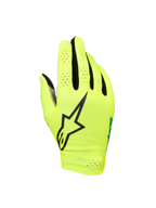 Alpinestars Sim Gloves Graphic 1, guantes para carreras SIM, amarillo de seguridad y negro con detalles en turquesa, con un gran logo de estrella negra, material elástico ligero y perforado para ventilación, diseño de puño corto para precisión en el juego