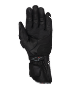 Guantes Alpinestars SP-3, guantes de moto negros, vista de la palma con construcción íntegramente en cuero, puño largo con sistema de doble cierre, refuerzos de agarre en la palma y punta del dedo compatible con pantallas táctiles, equipamiento de carretera inspirado en las carreras