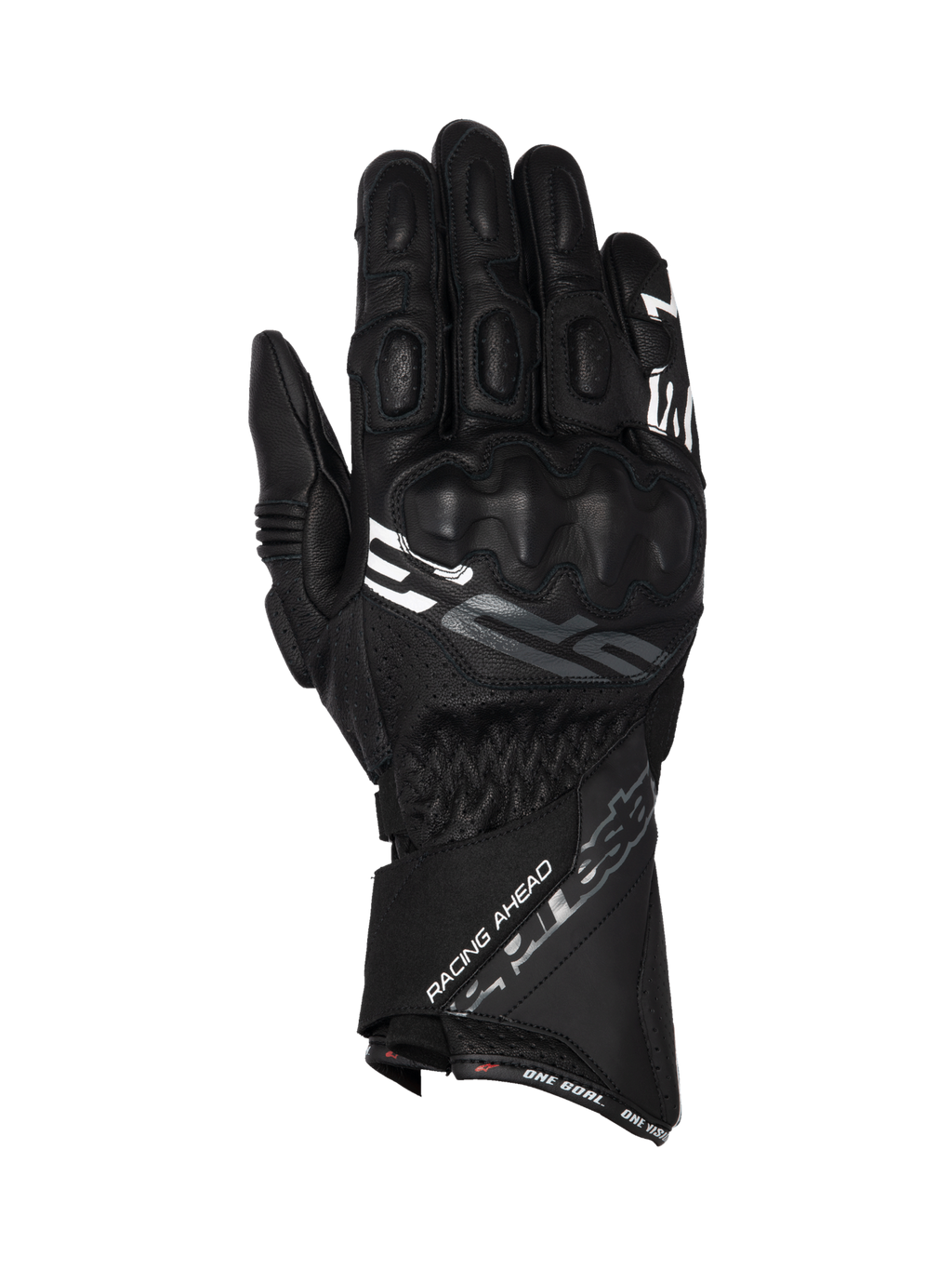 Alpinestars guantes SP-3, guantes de moto negros, cuero de cabra con puño largo y protección de nudillos integrada.