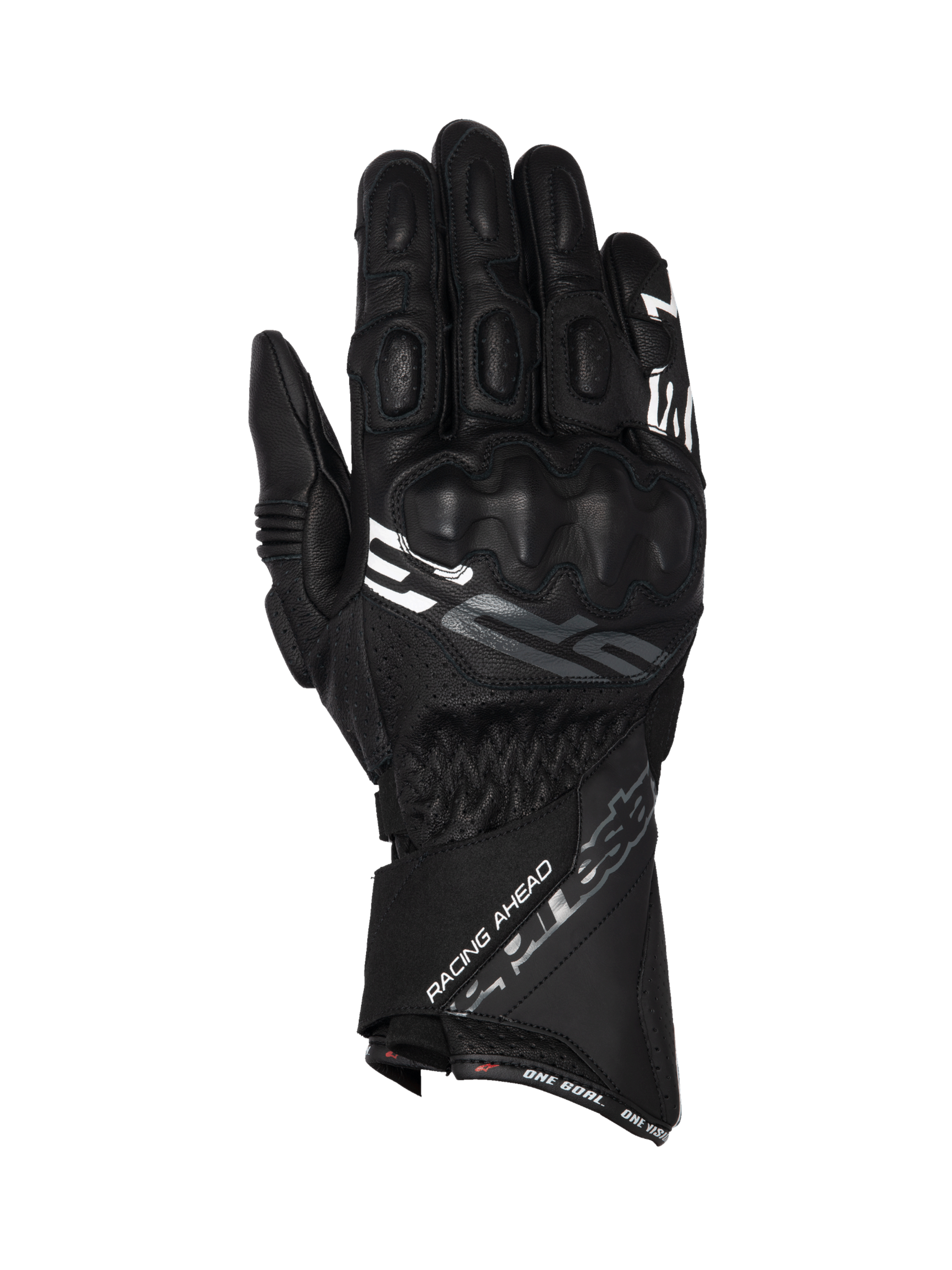 Alpinestars guantes SP-3, guantes de moto negros, cuero de cabra con puño largo y protección de nudillos integrada.