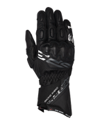 Guantes Alpinestars SP-3, guantes de competición para moto de puño largo, negros con detalles en blanco y gris, protección de nudillos recubierta de PU, confección de cuero texturizado con detalles perforados, correa de muñeca ajustable