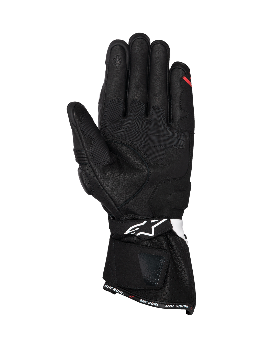 Alpinestars SP-3, guantes de moto para carreras de hombre, palma de cuero negro con detalles blancos y rojos, punta táctil.