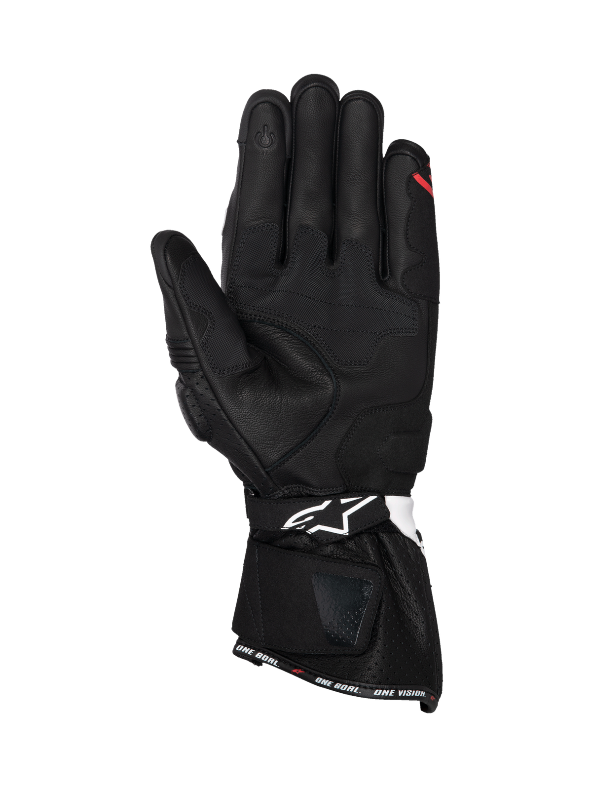 Alpinestars SP-3, guantes de moto para carreras de hombre, palma de cuero negro con detalles blancos y rojos, punta táctil.