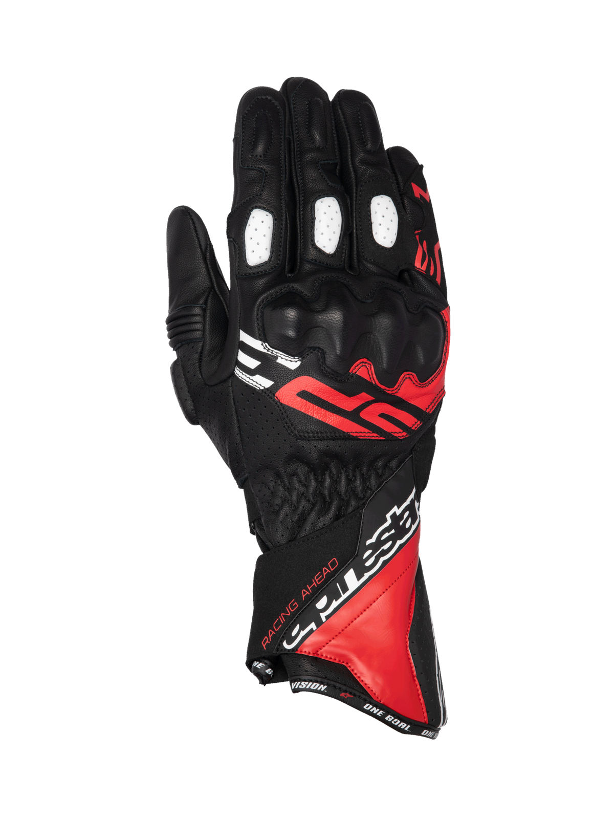Alpinestars Guantes SP-3, guantes de moto para carreras para hombre, negros, rojos y blancos, cuero con protección de nudillos y puño largo