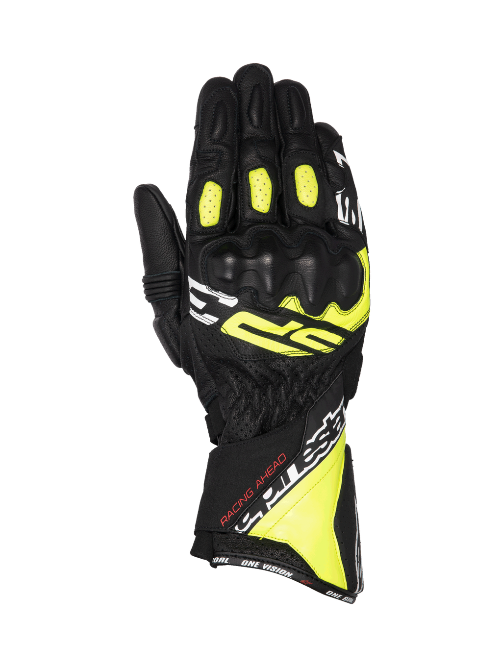 Alpinestars Guantes SP-3, guantes de moto para carreras de hombre, negros y amarillo fluo, protección de nudillos con certificación CE, construcción de cuero