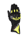 Alpinestars Guantes SP-3, guantes de moto para carreras de hombre, negros y amarillo fluo, protección de nudillos con certificación CE, construcción de cuero