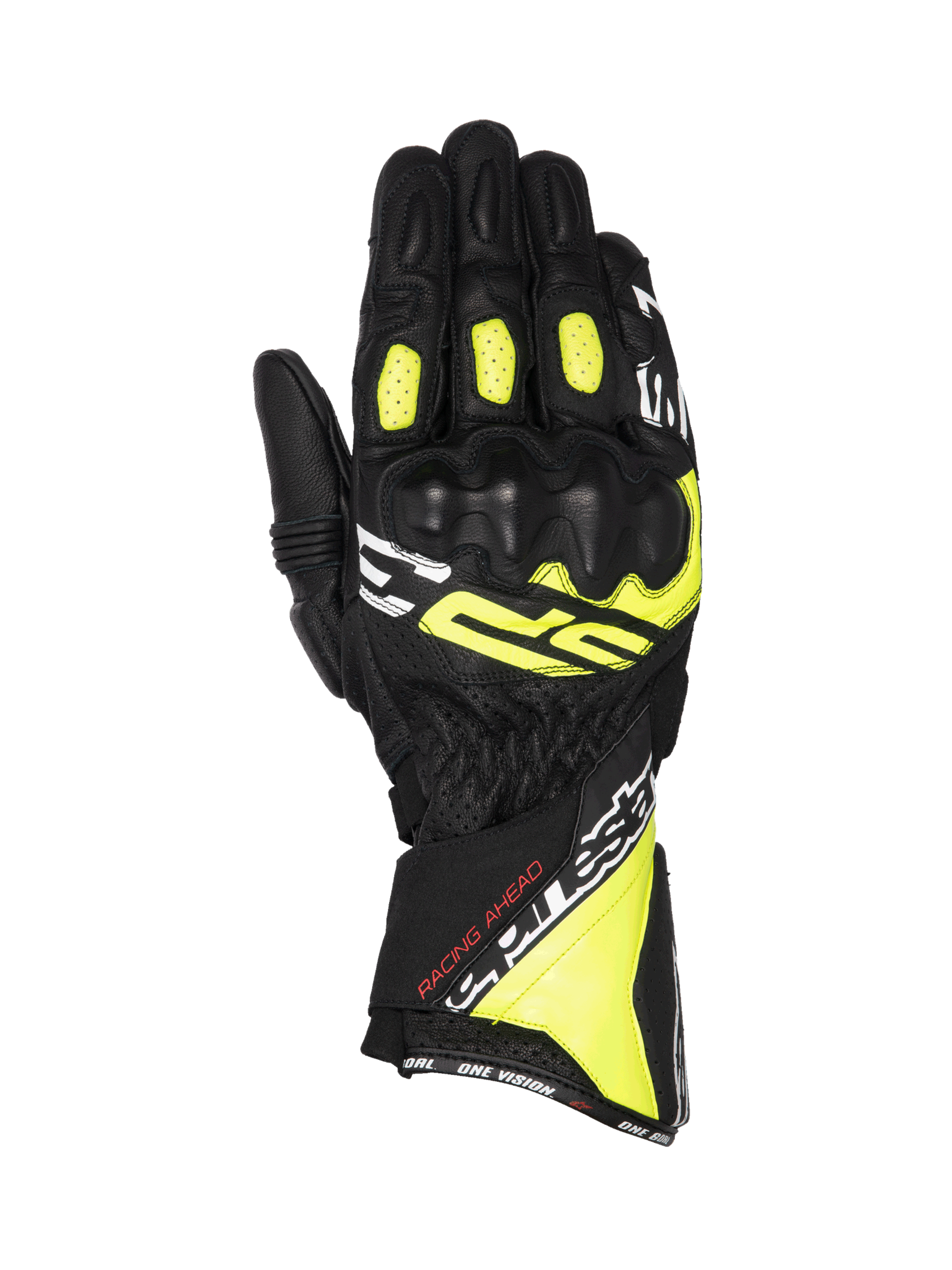 Alpinestars Guantes SP-3, guantes de moto para carreras de hombre, negros y amarillo fluo, protección de nudillos con certificación CE, construcción de cuero
