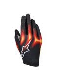 Alpinestars Sim Gloves Graphic 3, Sim Racing Gloves, Black with Bright Red and Warm Yellow flame graphics, white star logo, perforated fingers for ventilation, lightweight and flexible construction for virtual racing