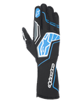 Alpinestars Tech-1 KX V4 Gloves, Karting Gloves, Black and Blue, featuring dual-layer breathable mesh, blue and white graphic patterns with Alpinestars logo, sporty design for competitive karting