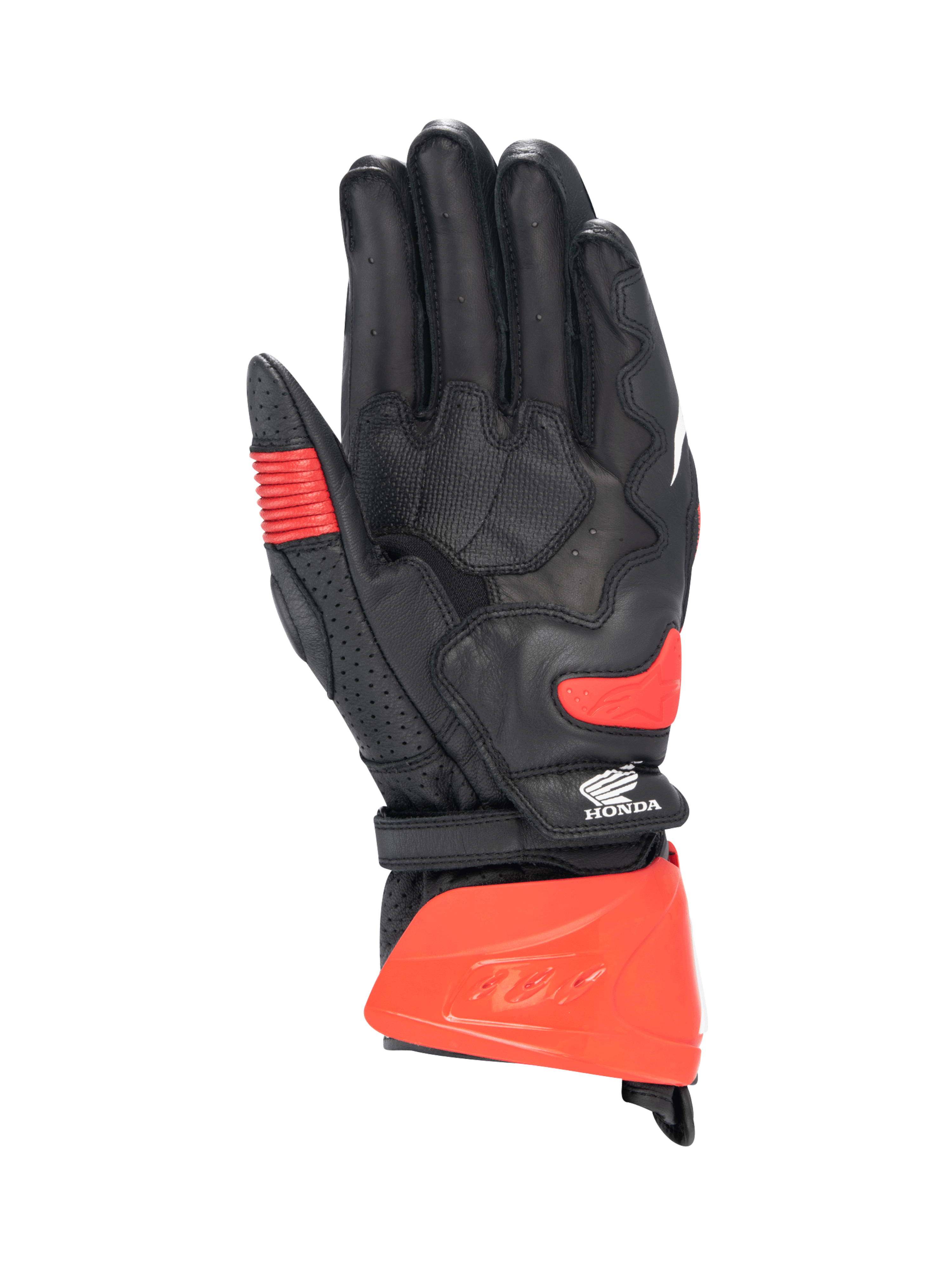 Alpinestars guantes Honda GP Pro R3, guantes de moto para carreras, hombre, negros y rojos brillantes, palma de cuero de canguro, con certificación CE y logotipo de Honda.