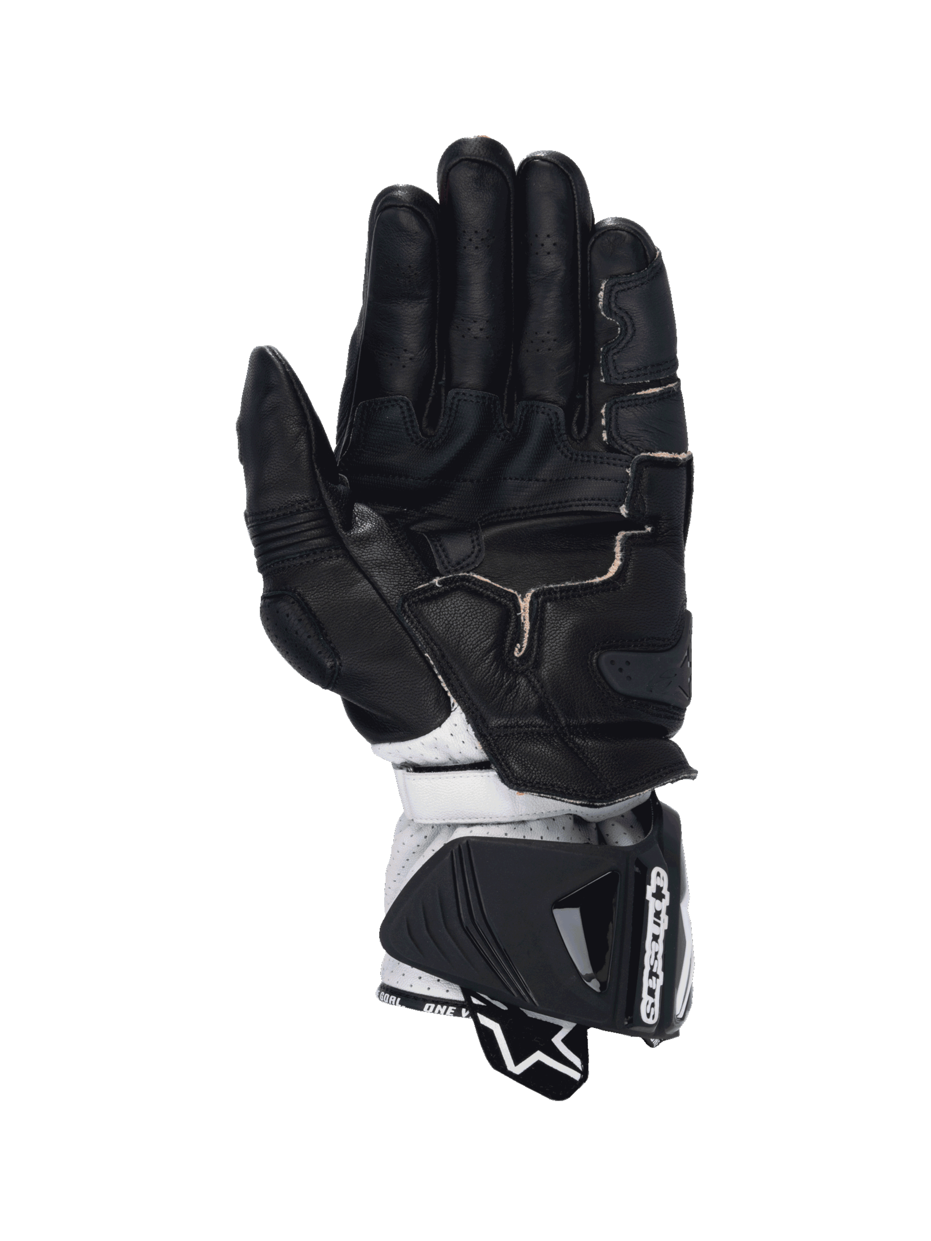 Alpinestars GP Pro R4, guantes de moto para carreras de hombre, negros y blancos, palma de cuero de canguro y protección DFS