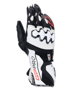 Alpinestars GP Pro R4, guantes de moto para carreras, negros, blancos y rojos, con protectores de nudillos DFS blancos, confección en cuero de primera calidad y diseño de alto rendimiento para pista