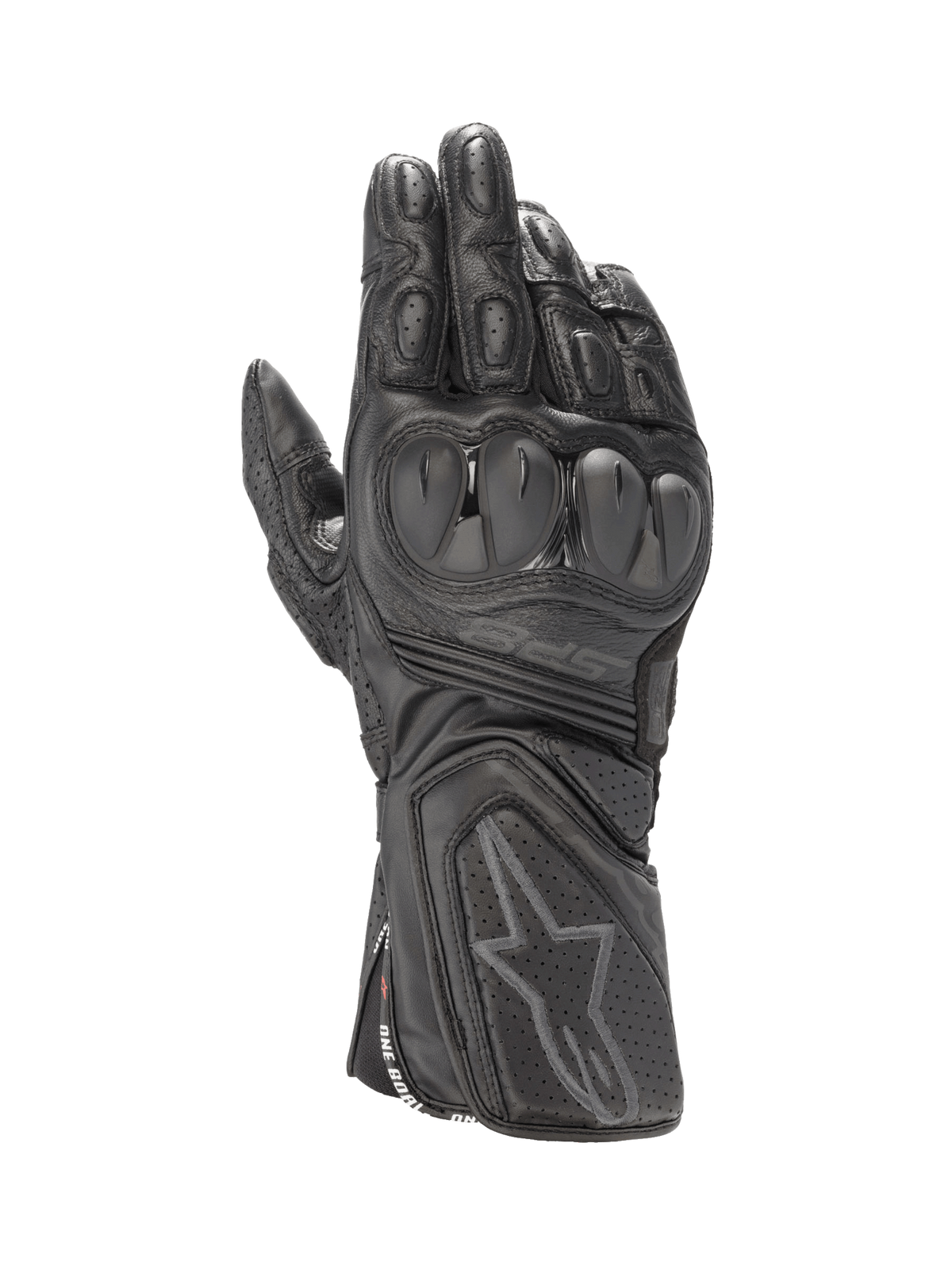 Guantes de carreras Alpinestars SP-8 V3 de cuero negro para hombre con protección de nudillos de doble densidad.