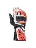 Alpinestars SP-8 V3, guantes de moto, negro, blanco y rojo fluo, cuero con protección de nudillos y certificado CE