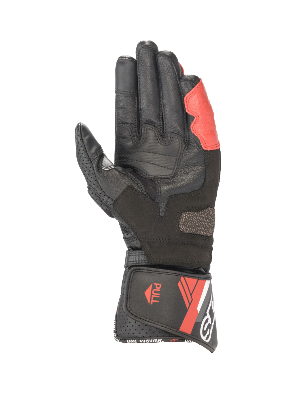 Guantes Alpinestars SP-8 V3, guantes de moto para carreras de hombre, negros y rojo vivo, de piel con refuerzos en la palma y cierre de velcro.