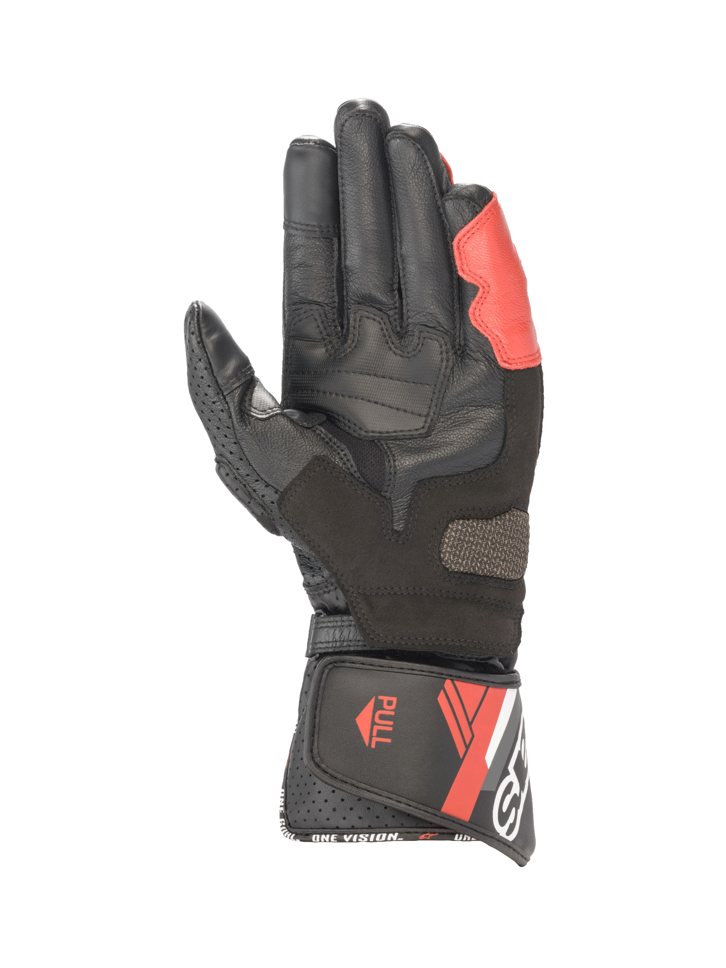 Guantes Alpinestars SP-8 V3, guantes de moto para carreras de hombre, negros y rojo vivo, de piel con refuerzos en la palma y cierre de velcro.