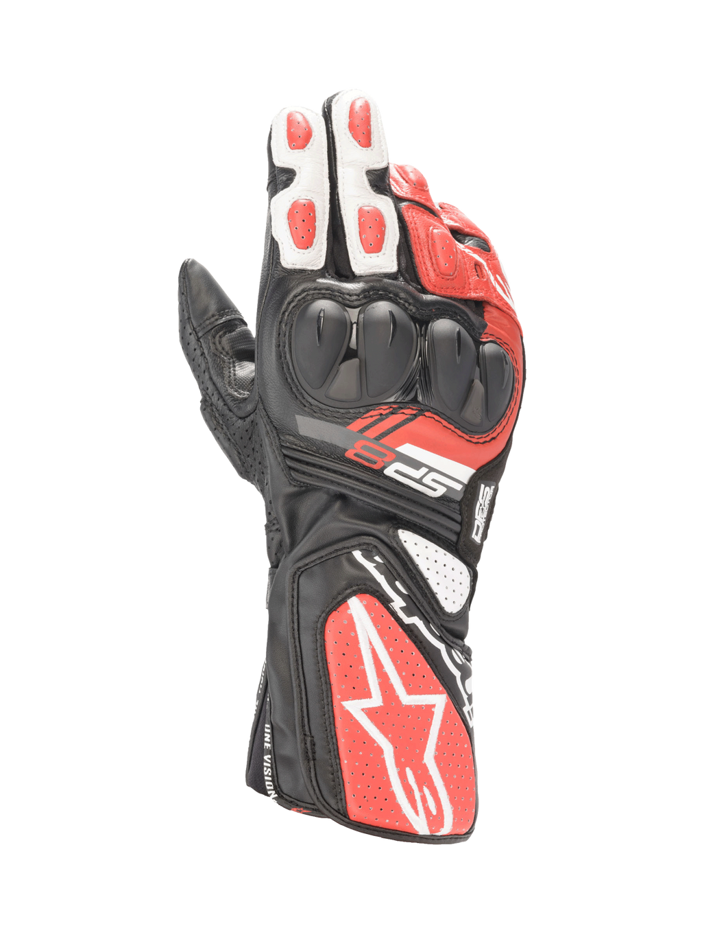 Alpinestars SP-8 V3, guantes de moto para carreras de hombre, negros, blancos y rojos, cuero con protección de nudillos SP